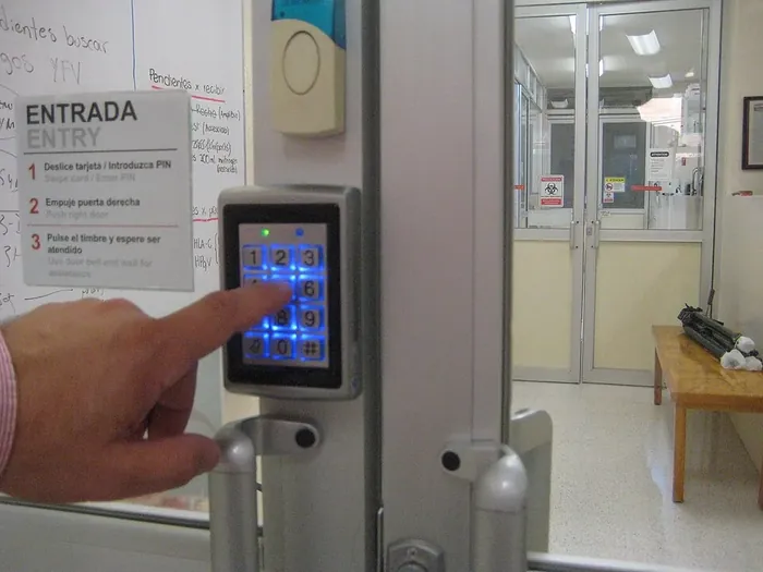 Electronic access control keypad at an entry door