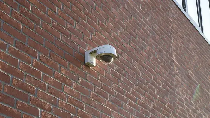 Outdoor IP CCTV camera mounted on a wall