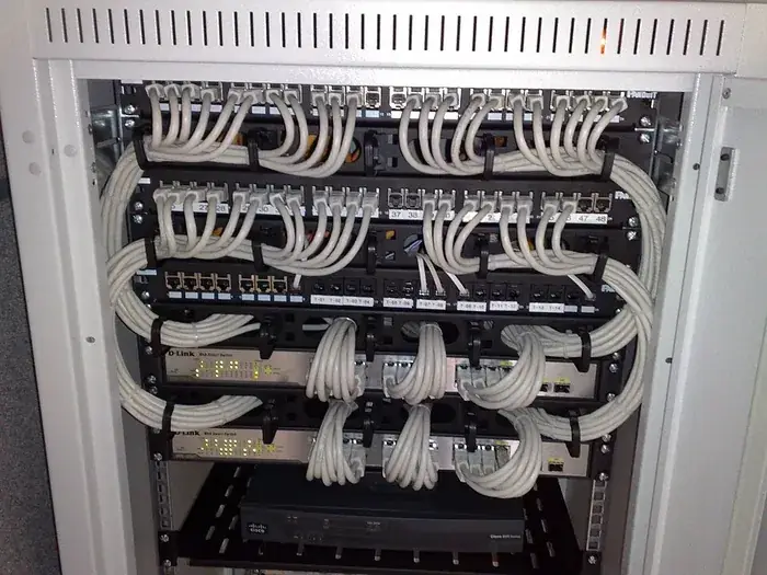 Structured Cat6 cabling terminated in a network rack